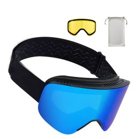 Frameless Ski Goggles, Magnet Cylindrical Lens with Dark Blue Revo Coating, OTG Anti fog Snow Goggles for Men Women, TPU Frame & Ventilation Structure