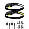 2PCS Rechargeable Headlamp, 350 lumens 230° Wide Beam, 6 Lighting Modes IPX4 Waterproof LED Head Lamp, with Motion Sensor for Camping, Hiking, Running
