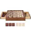 Solid Wood Chess Set, 15 inch 2-IN-1 Chess Checkers Game Set, Chess Board Games with Storage Drawer & Weighted Chess Checkers Pieces & 2 Queens