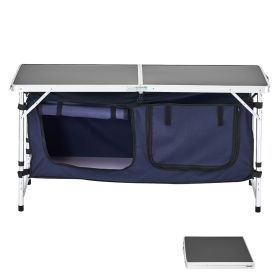 Camping Kitchen Table, Folding Outdoor Cooking Table, 3 Adjustable Height, Aluminum Lightweight Portable Cook Station with Storage Organizer