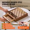 Solid Wood Chess Set, 15 inch 2-IN-1 Chess Checkers Game Set, Chess Board Games with Storage Drawer & Weighted Chess Checkers Pieces & 2 Queens