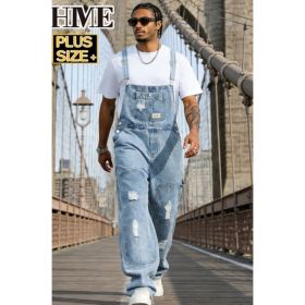 Distressed Denim Overalls Men Plus Size Big And Tall Light Wash Baggy Workwear Bib Overalls US Stock (Option: SL3051XL)