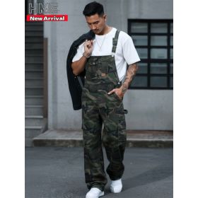 Men's Camo Bib Overalls Loose Fit Cargo Workwear Jumpsuit Multi Pocket Streetwear US Ready Stock (Option: L161XXL)