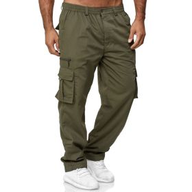 Men's Casual Multi-pocket Loose Straight Cargo Pants (Option: Army green-L)