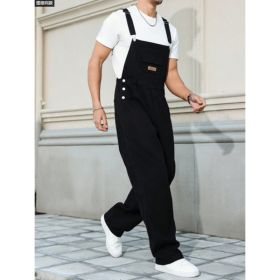 Black Denim Overalls Men Loose Straight Leg Bib Overalls Utility Workwear Jumpsuit US Ready Stock (Option: L163XXXL)