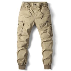 Solid Color Skinny Pants Multi-pocket Men's Working Pants (Option: Khaki-28)