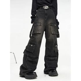 Multi Pocket Vintage Wide Leg Jeans For Men (Option: Black-2XL)