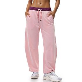Fisoew Womens Wide Leg Sweatpants Baggy Drawstring Elastic Waisted Travel Track Pants Color Block Joggers With Pockets (Option: Baby Pink-M)