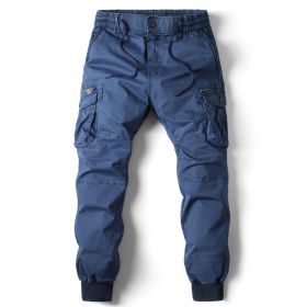 Solid Color Skinny Pants Multi-pocket Men's Working Pants (Option: Sapphire Blue-30)