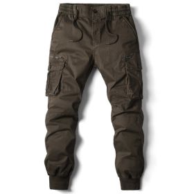 Solid Color Skinny Pants Multi-pocket Men's Working Pants (Option: Brown-30)