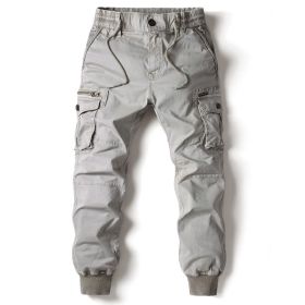 Solid Color Skinny Pants Multi-pocket Men's Working Pants (Option: Light Gray-32)