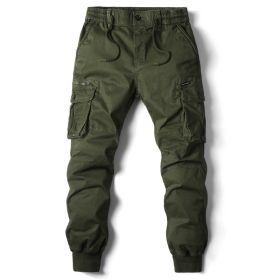 Solid Color Skinny Pants Multi-pocket Men's Working Pants (Option: Army Green-32)